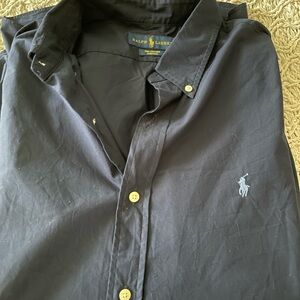Ralph Lauren Men's Dark Blue Button-Down Shirt with Pony Logo